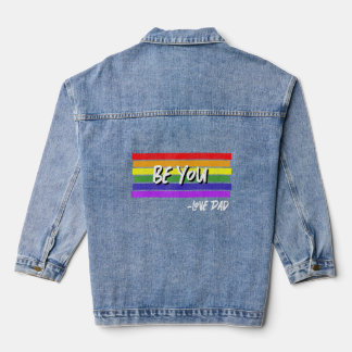 Mens Be You Love Dad Vintage Rainbow Pride Lgbt Fl Denim Jacket