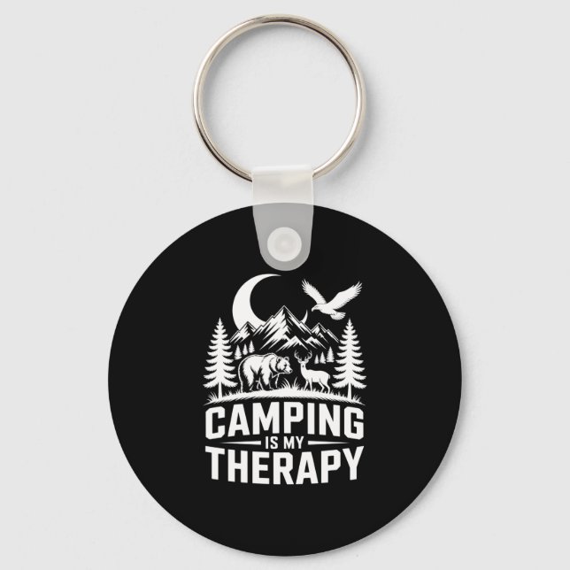 Men's bear camping is my therapy performance  keychain (Front)
