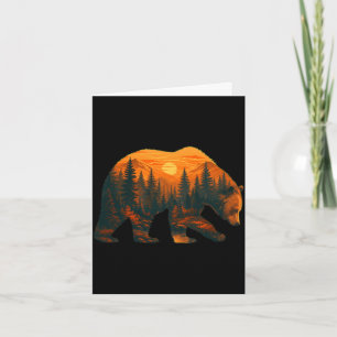 Mens bear silhouette with forest landscape and card