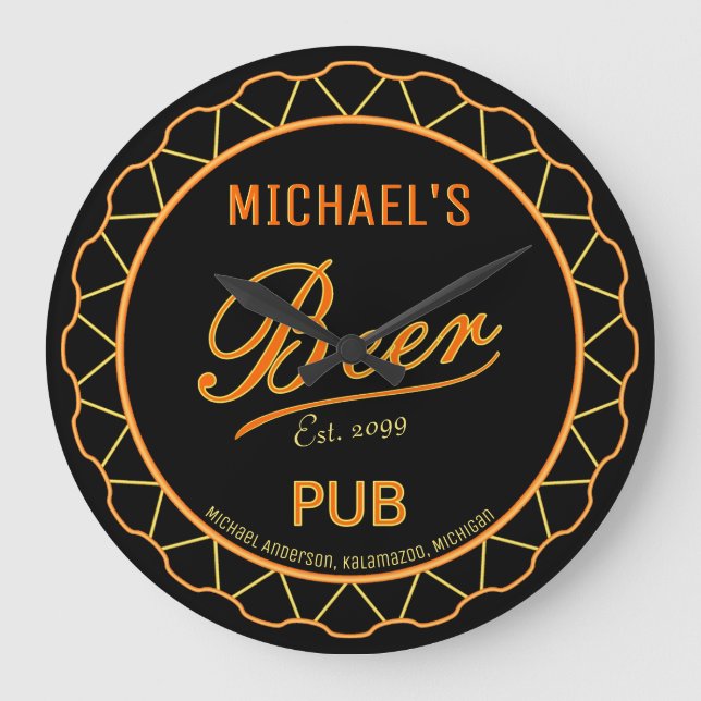 Men's Beer Bottle Cap Pub Wall Clock (Front)