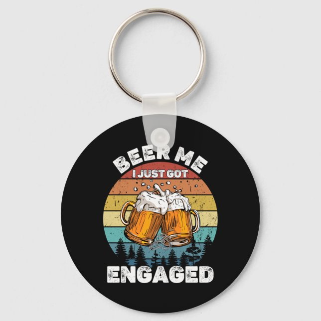 Mens Beer Got Engaged Funny Party Celebration Keychain (Front)