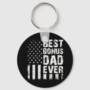 Mens Best Bonus Dad Ever American Flag Father's Da Keychain