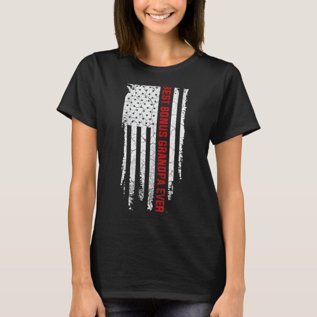 Mens Best Bonus Grandpa Ever American Usa Flag Fat T-Shirt (Front)