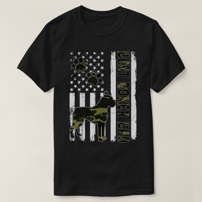 Mens Best Boxer Dad Ever  Dog Lover American Flag  T-Shirt (Design Front)