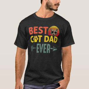 Mens Best Cat Dad Ever Retro Sun Vintage Best Cat T-Shirt