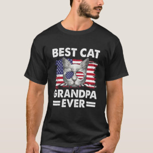 Mens Best Cat Grandpa Ever American Flag Patriotic T-Shirt
