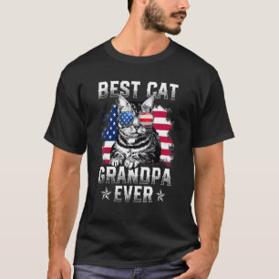 Mens Best Cat Grandpa Ever American Flag Patriotic T-Shirt