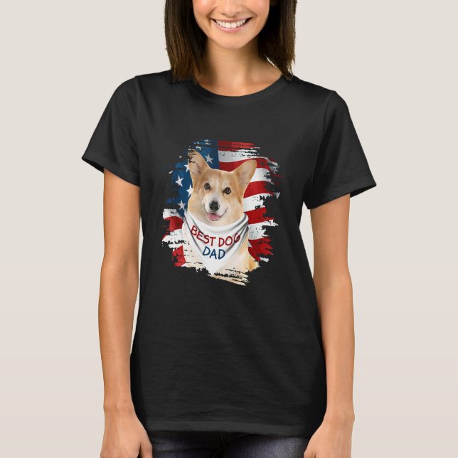 Mens Best Corgi Dad Ever American Flag Dog Father  T-Shirt (Front)