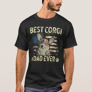 Mens Best Corgi Dad Ever Daddy American Flag Dog L T-Shirt