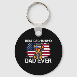 Mens Best Dachshund Dad Ever Patriotic Wiener Amer Keychain