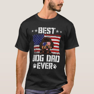 Mens Best Dog Dad Ever Poodle American Flag 4th Of T-Shirt
