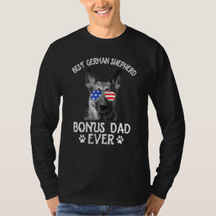 Mens Best German Shepherd Bonus Dad Ever Usa Flag  T-Shirt