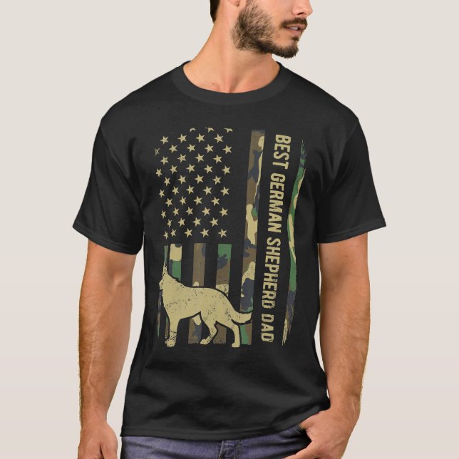 Mens Best German Shepherd Dog Dad Camouflage Ameri T-Shirt (Front)