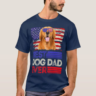 Mens Best Golden Retriever Dad Ever American Flag T-Shirt