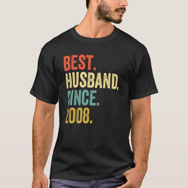 Mens Best Husband Since 2008 14th Wedding Annivers T-Shirt (Front)