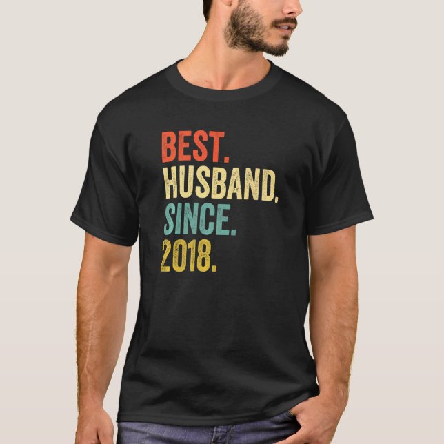 Mens Best Husband Since 2018 4th Wedding Anniversa T-Shirt (Front)