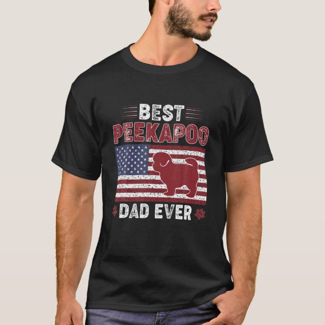 Mens Best Peekapoodad Ever American Flag Dog Dad T-Shirt (Front)