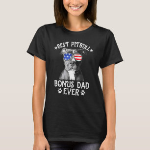 Mens Best Pitbull Bonus Dad Ever American Flag 4th T-Shirt