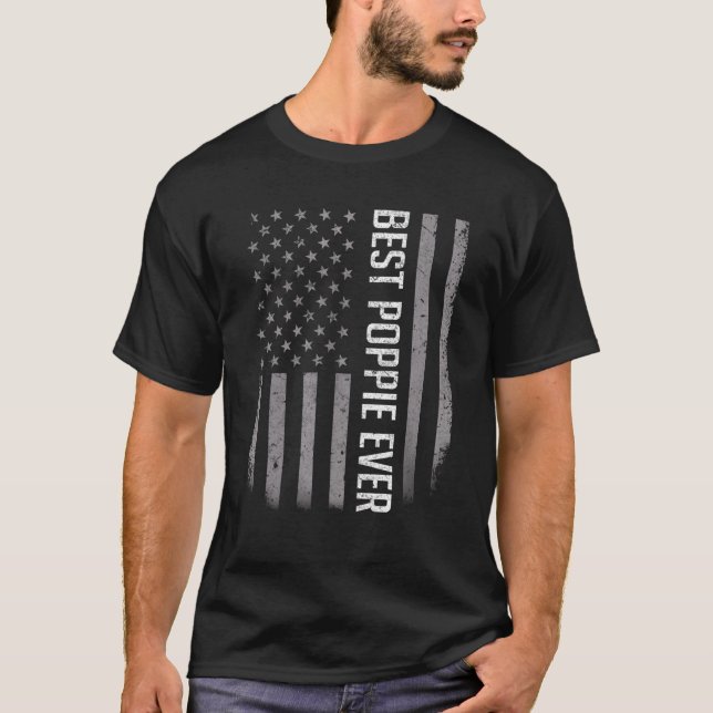 Mens Best Poppie Ever American Flag   For Father's T-Shirt (Front)