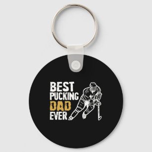 Mens Best Pucking Dad Ever Retro Ice Hockey Coach  Keychain