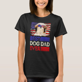 Mens Best Shih Tzu Dad Ever American Flag Patrioti T-Shirt