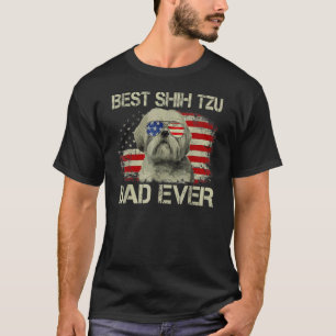 Mens Best Shih Tzu Dad Ever Dog American Flag T-Shirt
