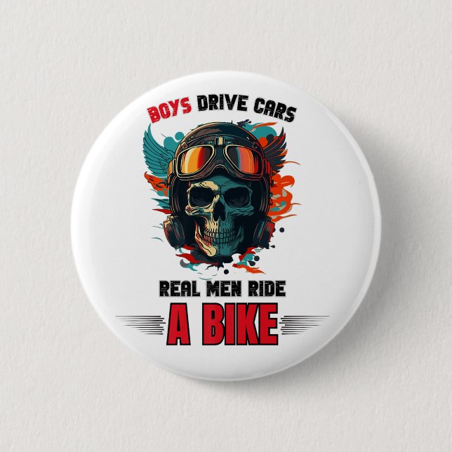 Mens Biker Real Men Ride 2 Inch Round Button (Front)