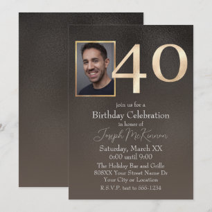Men's Black and Brown 40th Birthday Invitation