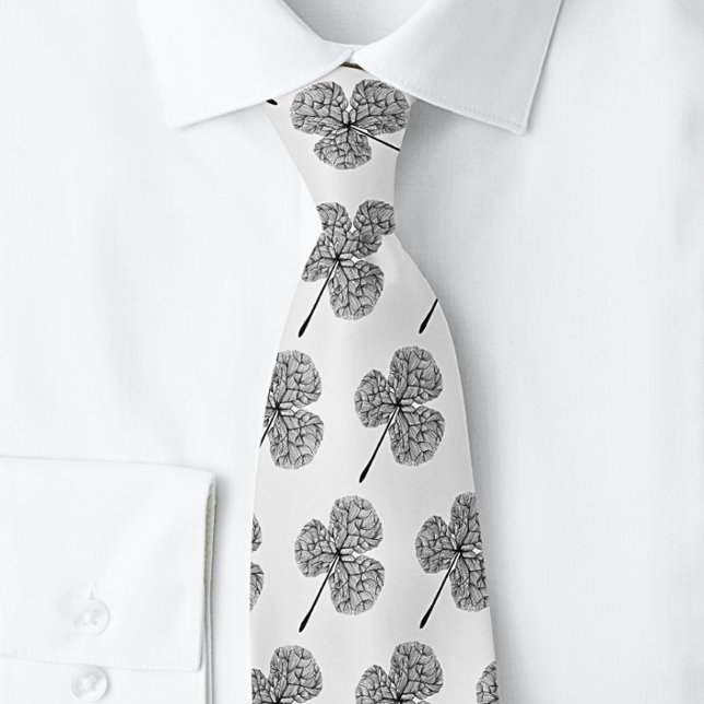 Men's Black and White Clover Shamrock | Neck Tie (Creator Uploaded)