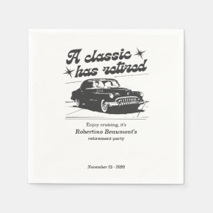 Men's Black Classic Car Cruising Retirement Party Napkin