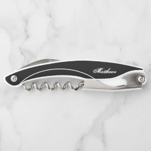 Men's Black Custom Monogram Waiter's Corkscrew