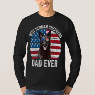 Mens Black German Shepherd Dad American Flag Gsd D T-Shirt
