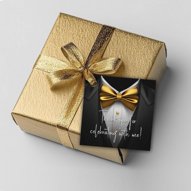 Mens Black Gold Birthday  Favour Tags (Men's black and gold favor tags. Add your text, logo, photo, etc., to personalize these classy tags.)