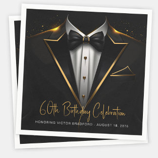 Mens Black Gold Birthday Party Napkin