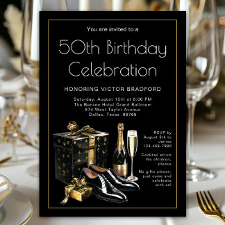 Mens Black Gold Upscale Birthday Invitation