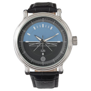 Men's Black Leather Watch Aviation