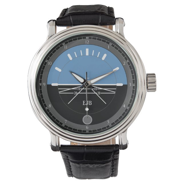 Men's Black Leather Watch Aviation (Front)