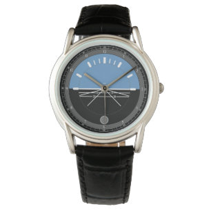 Men's Black Leather Watch Aviation