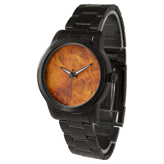Men's Black Watch with fire photo face (Angled)