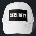 Mens Black White Customizable Security Text Trucker Hat<br><div class="desc">Add Image Company Logo Text Here Modern Elegant Template Men's Security Member Black White Baseball Cap / Trucker Hat.</div>