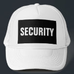 Mens Black White Customizable Security Text Trucker Hat<br><div class="desc">Add Image Company Logo Text Here Modern Elegant Template Men's Security Member Black White Baseball Cap / Trucker Hat.</div>