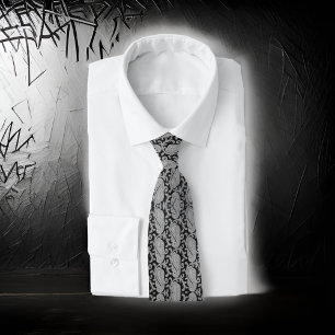 Men's Black White Paisley Victorian England Tie