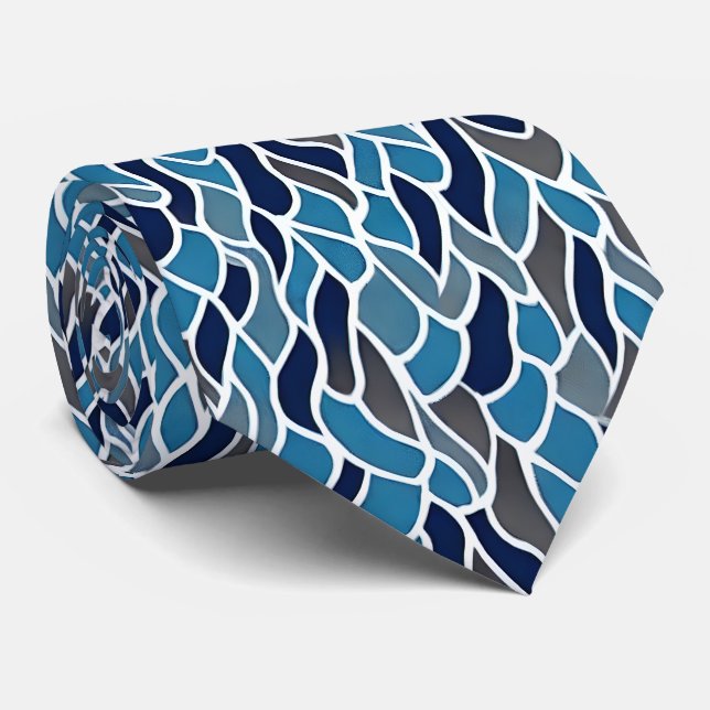 Men's Blue and Grey Pattern Neck Tie (Rolled)