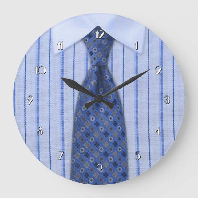 Mens Blue Shirt and Tie Novelty Wall Clock (Front)