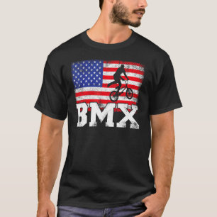 Mens Bmx Bicycle Stunt Racing Vintage Usa Flag Bmx T-Shirt