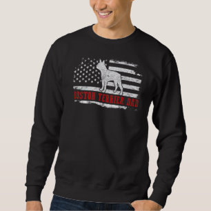 Mens Boston Terrier Dad Distressed American Flag P Sweatshirt