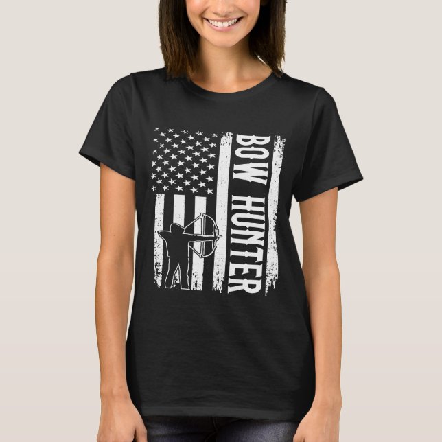 Mens Bow Hunting American Flag  For Compound Bow H T-Shirt (Front)