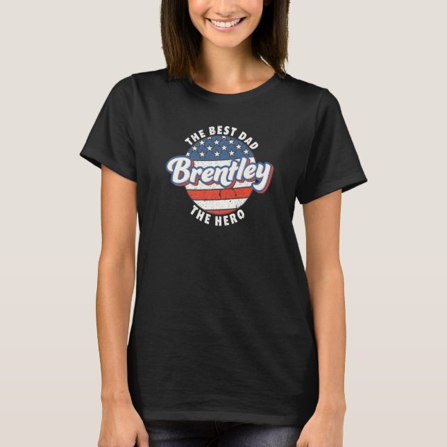 Mens Brentley Best Dad Hero US Flag Personalised F T-Shirt (Front)