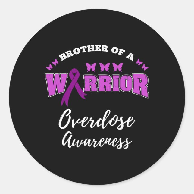 Mens Brother Of A Warrior Overdose Awareness  Classic Round Sticker (Front)