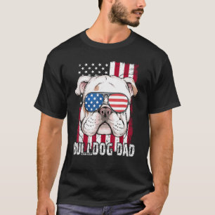 Mens Bulldog Dad Father Day  American Flag Patriot T-Shirt